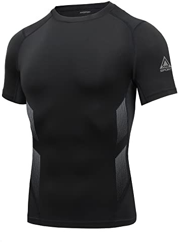 AMZSPORT Kompressionströja för män, kortärmad, funktionell tröja, snabbtorkande sporttröja, löpartröja, 112021-svart, XL
