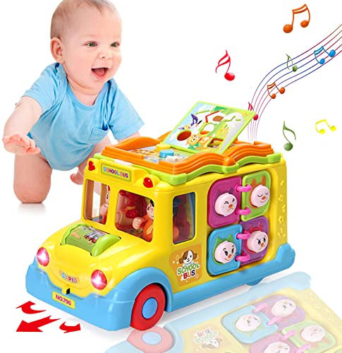 Baby Spielzeug ab 1 Jahr Pädagogisches Intellektuelles Bus Baby Spielzeug ab 12 18 Monate Tiergeräuschen/Musik/Bewegung Musikalischer Bus Kinderspielzeug ab 1 2 3 Jahre Mädchen Junge Geschenk