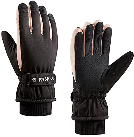 Ski Gloves Women Waterproof Thermal Gloves Anti-slip Windproof Touchscreen Gloves Winter Warm fleece thickened cold protection Gloves For Skiing Running Cycling Hiking Snow Sports (black)