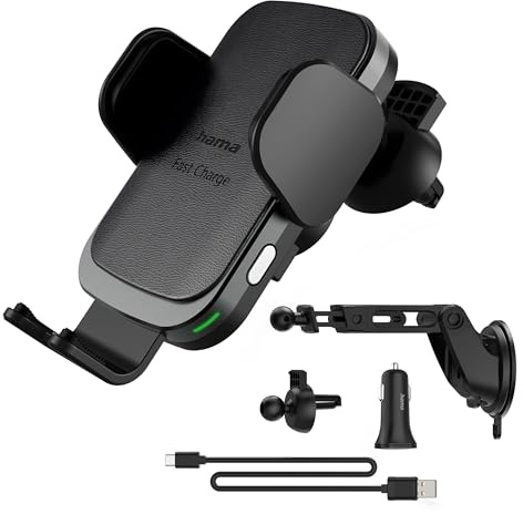 Hama FC10 Motion 10W Induktion Auto Handyhalterung (QI-Charge, kabelloses Induktionskfz-Ladegerät, ultraschnell) Silber/Schwarz