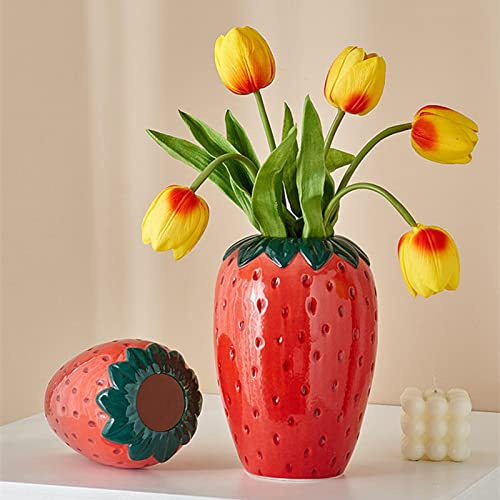 BestAlice Vase à fraises pour fleurs, joli vase décoratif en céramique d'inspiration vintage pour la décoration de la maison et de la cuisine (petit)