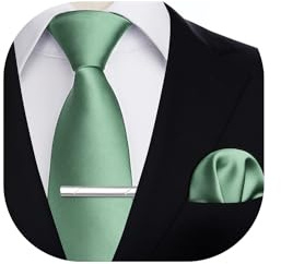 HISDERN Herren Krawatte Klassische Einfarbig Krawatte und Einstecktuch Krawattenklammer Set Krawatten für Feierliche Hochzeit Party