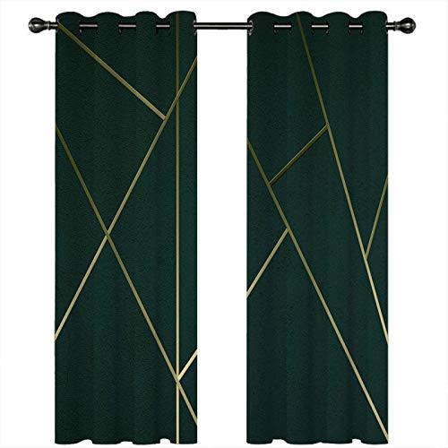 Homxi Vorhang Wärmeisolierend 2er Set,2 x 137W x 183H cm,Lichtdichte Vorhänge Kinder Dunkelgrün Geometriemuster Ösen Vorhange