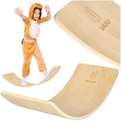 Balance board Montessori in legno naturale - Ottimo strumento per lo sviluppo motorio dei bambini - Tavola d'equilibrio da 3 anni, dim. 82x30x2 cm