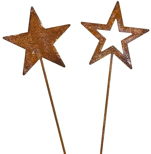 Metall Stecker Sterne zum Stecken Edelrost Weihnachtsdeko Gartenstecker Höhe 30 cm 2 Stück