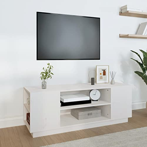 FIRBNUS TV-Schrank Weiß 110x35x40,5 cm Massivholz Kiefer TV Möbel Industrial Möbel Living Room Furniture Sideboard Holz TV Sideboard Fernsehschrank TV Cabinet TV Unterschrank Wohnzimmer Möbel