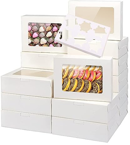 P PIPITA Rechteckige weiße Box mit transparentem Fenster für Süßigkeiten, Kekse, Geschenkbox, 15 x 24 x 7,6 cm, minimalistischer Stil