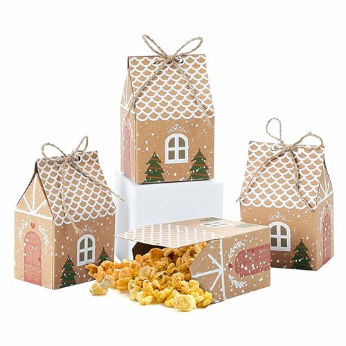 VEIYI 20 Stück Weihnachten Geschenkbox Kraftpapier Party kleine Weihnachtsboxen Süßigkeitskästen mit Geschenkanhänger und Schnur für Süßigkeiten Schokolade Kekse