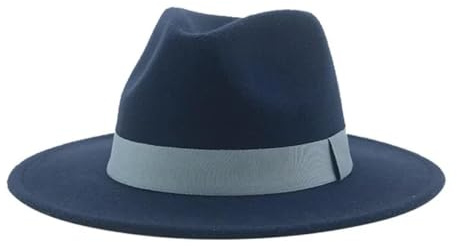 Fedora Trilby Filzhut Hut Damenhut Herren-Fedora-Hüte Breite Krempe Gürtel Bandband Solide Klassisch Formelle Kleidung Hochzeit Fedora-Hüte Für Herren 60–62 cm (XL) Marineblau