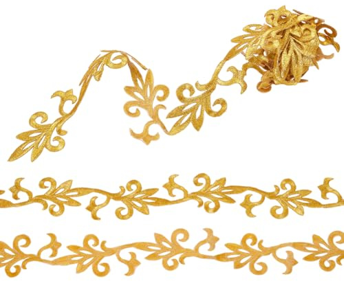 FINGERINSPIRE 1 m Bestickte Bordüren Applikation 53 mm Breit Zum Aufbügeln Vintage Blumenborte Polyester Goldene Spitzenborte Zum Nähen Blumenmuster Borte Für DIY Kleidung Geschenkverpackung