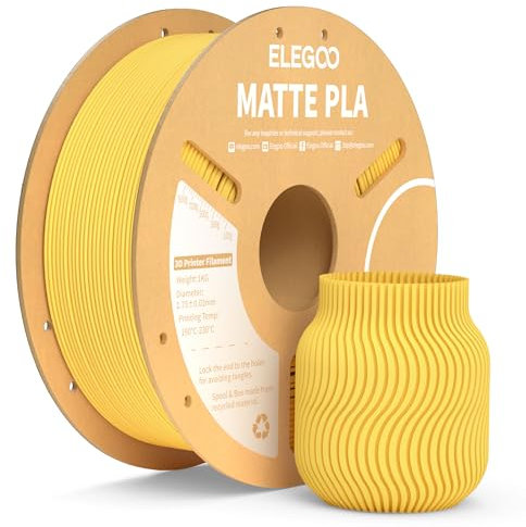 ELEGOO Matte PLA Filament Matte Sonnenschein Gelb 1KG, 1.75mm 3D Drucker Filament Maßgenauigkeit +/- 0.02mm, 1kg Kartonspule (2.2lbs) für die Meisten 3D Printer