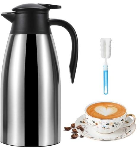 70 oz Thermal Coffee Carafe for keeping hot, Updated Carafe for hot liquid, Airpot Stainless Steel Thermos Urn Beverage Dispenser Vacuum Thermal Pot for Coffee, Hot Water,Keep Hot 12 Hour(silver)