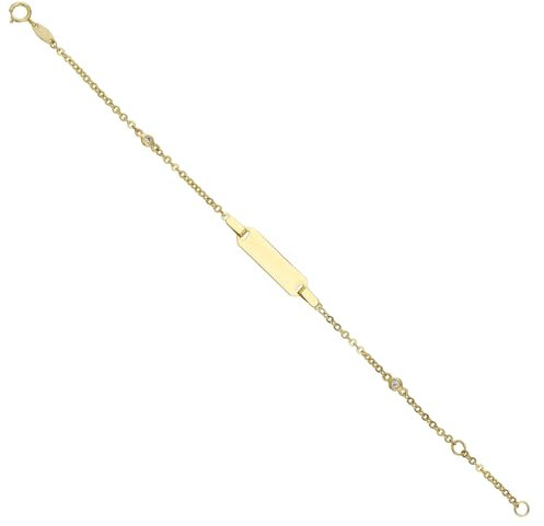 JC Schmuck 585 Gold Baby ID-Armband Kinder Goldarmband Zirkonia Steine | 14-16 cm I Anker Armband mit Gravur Taufarmband Namensarmband I Babyarmband mit Namen I Kinderschmuck made in Germany I 8668