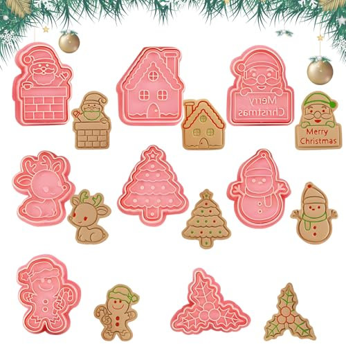 Cortadores de Galletas, FainFun 8 Piezas Cortadores de Galletas Navidad, Moldes Galletas para Sandwich, Cookie, Fondant, Cumpleaños Decoracion Cortapastas Galletas(C)