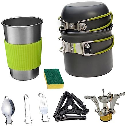 MOBUTOFU 1satz Aluminiumlegierung Camping Kochtopf Leichtes Und Tragbares Outdoor Kochgeschirr Für Personen Für Camping Und Picknick Reinigungsschwamm Und Orangefarbener Gaskochstelle