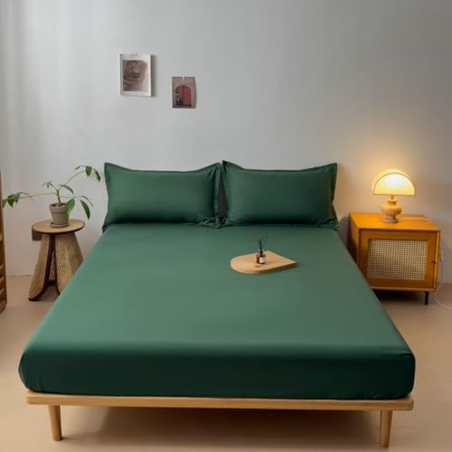 KnSam Lenzuolo da 90 x 190 cm, con angoli elasticizzati, in tinta unita, verde, per letto a molle e letto ad acqua