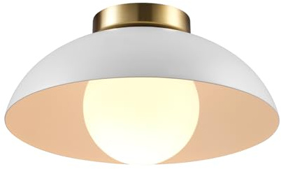 Globe Electric 66000159 1-Light Flush Mount Ceiling Light, Matte White Finish, Opal Glass Shade, Low Profile, Modern Ceiling Light, E26 Base, Easy Installation