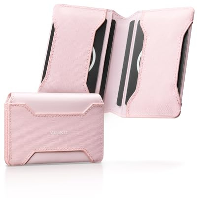 VULKIT Mini Geldbörse Herren RFID Schutz Slim Kreditkartenetui Leder Klein Kartenetui Herren oder Damen Visitenkartenetui, Rosa