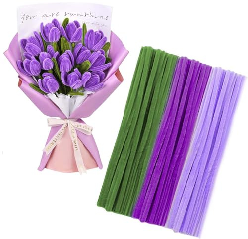 300 Stück Pfeifenreiniger Set, 3 Verschiedene Farbe Pfeifenputzer Zum Basteln, Hellviolett, Dunkelviolett and Militärgrün Pfeifenputzer Zum Basteln, Pipe Cleaner für DIY Handwerksprojekte Dekorationen