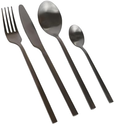 Argon Tableware 32 Piece Black Stainless Steel Cutlery Set – Modern Dining Set for 8 People with Knives, Forks, Spoons & Teaspoons – Dishwasher Safe Elegant Tableware