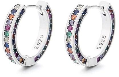 Små -örhängen för kvinnor, Dainty Rainbow Hoop -örhängen, färgade kubiska zirkoniumörhängen, strassörhängen för kvinnor (1.02 '')