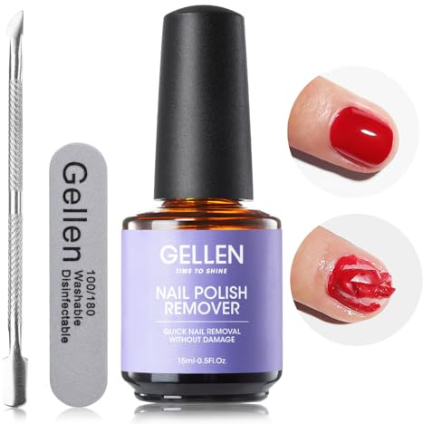 Gellen Gel Nail Polish Remover, Easily & Quickly Remove Gel in 2-5 Minutes, 15ml Remover with Nail File and Cuticle Pusher, No Need Soaking Or Wrapping