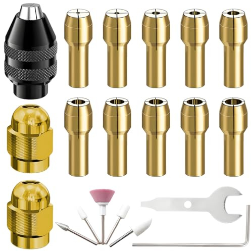 ZHUROUPU Juego de Pinzas para portabrocas, Accesorio para portabrocas de Herramienta rotativa para Dremel, 17 Piezas, sustitución de vástago de 0,8-3,2 mm, Tuerca metálica de latón M8 de 8 mm