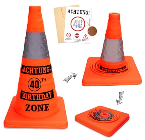 Sicherheitskegel 40 Geburtstag Männer, 40 Geburtstagsgeschenk, Faltkegel Warnkegel und Grußkarte Geburtstag, Mehrzweck-Popup-Reflektierender Sicherheitskegel, BIRTHDAY ZONE Lustige Party Dekoration