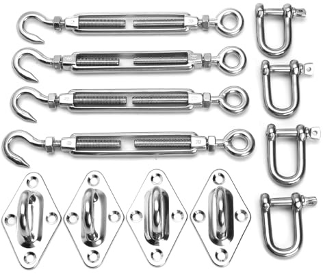HEJIGOOD Kit di installazione hardware per vela parasole in acciaio inox, 12 pezzi, tenditori per occhi e tenditori per baldacchino esterno