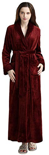 PUTUO Vestaglia Donna Invernale Lunga: Accappatoio Donna in Microfibra Caldo Elegante per Inverno Vino Rosso 2XL-3XL