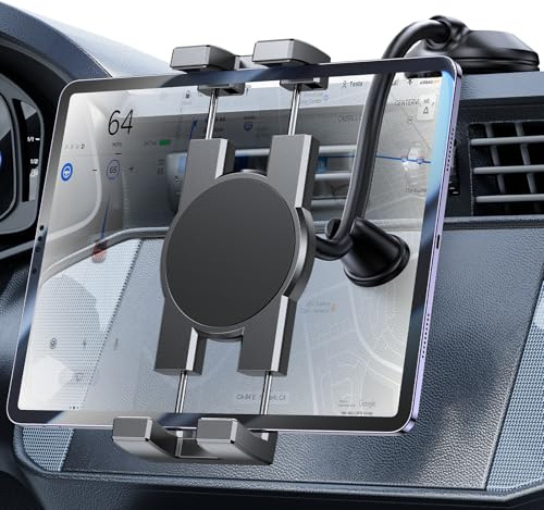Coolpow Supporto Tablet Auto Cruscotto Parabrezza Compatibile, Porta Tablet Cruscotto Parabrezza a Collo Oca per 4.7-12.9 Pollici, Supporto Cruscotto E iPad Forte Ventosa Camion/Furgoni