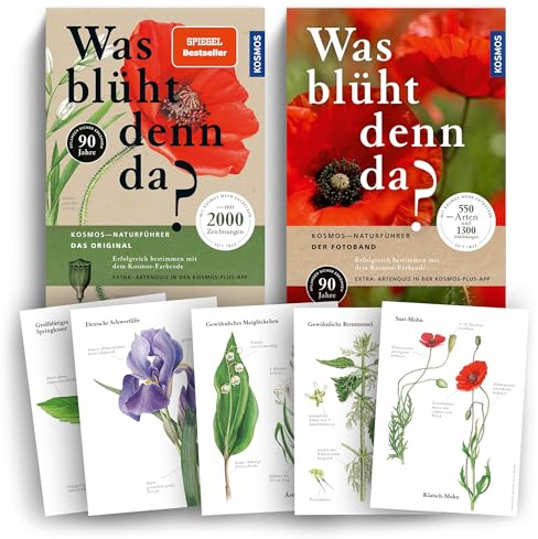 Was blüht denn da? Bücher-Set - 2 Bände mit 3200 Zeichnungen & Abbildungen + 5 exklusive Blumen-Postkarten – Pflanzen bestimmen & entdecken - EXTRA: Artenquiz in der Kosmos-Plus-App