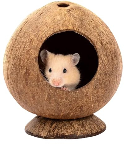 Gwezmxs Hamster Haus 12x12cm, Hamsterhaus Versteck, Meerschweinchen Zubehör mit Basis & Entlüftungsöffnung, Kokosnussförmiger