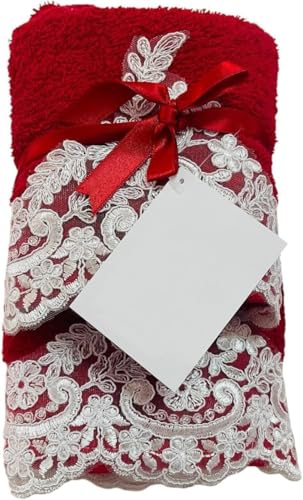 Corredocasa Set 1+1 Asciugamani Natalizi in Spugna con Balza Jacquard – Asciugamano + Ospite – Morbidi, Assorbenti ed Eleganti – Idea Regalo Natale – Made in Italy (Rosso Natalizio)