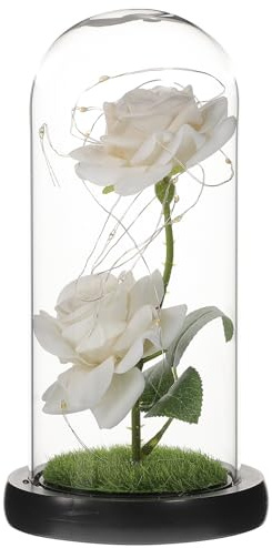 FUNOMOCYA Lampe Rose Artificielle LED sous Cloche en Verre Décoration Lumineuse Blanche pour Mariage et Saint-Valentin Présent Unique et Élégant 1 Pièce