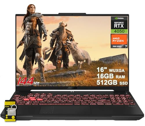 ASUS TUF Gaming A16 Laptop 16 WUXGA IPS 144Hz AMD 6-core Ryzen 7 7445HS 16GB RAM 512GB SSD GeForce RTX 4050 (Up to 194 AI Tops) RGB Backlit USB4 Two-Way AI Noise Cancelation Win11 ICP Hub