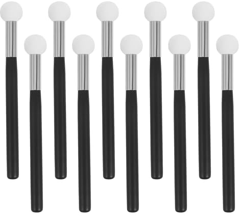 LOORGVEL 10pcs Mushroom-Head Concealer Brush Sponges with Black Handles, Small Round Sponge Applicators for Foundation and Dark Circle Coverage, Makeup Blender Set for Home and Travel Use