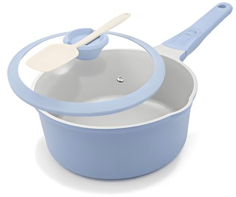 Casseruola in Ceramica da 18 cm con Coperchio, Casseruola da 2L-Azzurro | Rivestimento Antiaderente in Ceramica e Manico Rimovibile, Adatta a Tutti i Tipi di Piano Cottura