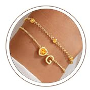 Turandoss armband med bokstäver damer guld födelsesten november citrin armband bokstäver ett hjärta flicka, födelsedagspresent för kvinnor tonåring flickor mamma fru alla hjärtans dag årsdag smycken