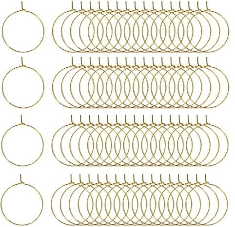 Hontaog 200 Weinglas Charms Ringe 25mm Glas Identifikations Getränke Markierungen Legierung Weinglas Anhänger Charms für Getränke Cocktail Champagner Glasflasche Dekoration