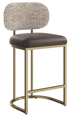 ALPHA HOME Bar Stools Set Counter Chairs with Backs and 9 CM Seat | 63CM Upholstered Faux Leather Breakfast Bar Stools Mid Century Modern Bar Chairs Kitchen Stool, Grey-Gold, 1pcs