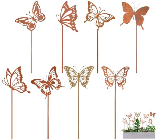 Rusokufo 8 Pezzi Picchetti da Giardino A Farfalla in Metallo, Decorazione da Esterno Resistente alle Intemperie per Primavera, Estate E Autunno, Ideale per Balcone, Terrazza E Aiuola