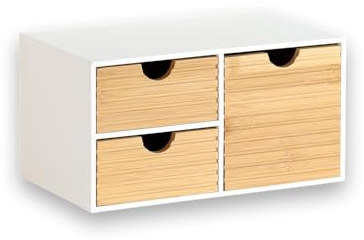 KESPER | Organizer mit 3 Schubladen, MDF & Bambus, Maße: 27 x 16 x 14 cm, Farbe: Weiß, Natur | 58960