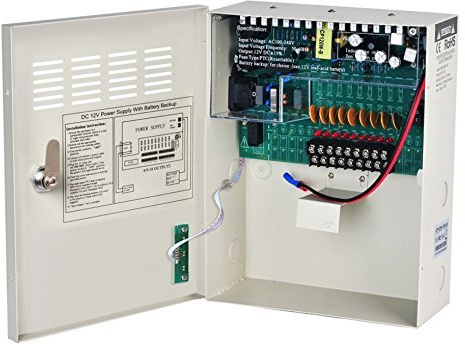 Xenocam 9 Channel 9 Way 12V 10Amp DC Metal Boxed Cabinet Regulated Power Supply Unit with Backup Battery Link for Burglar Alarms CCTV Cameras PTZ Access Control
