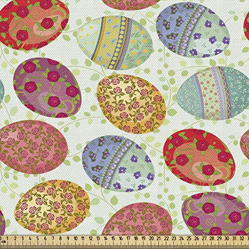 ABAKUHAUS Ostern Gewebe als Meterware, Blumige Vintage Eier, Dicht Gewebter Stoff zum Nähen Polster Wohnaccessoires, 3M (148x300cm), Mehrfarbig