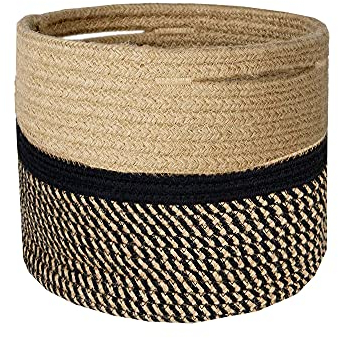 Jute Rope Woven Plant Basket - 28 cm/11 Inch – Mother’s Day Gift – Beige & Black Multipurpose Wicker Storage Basket for Home Decor, Indoor Plants, Laundry & New Home Gifts – Perfect for Plant Lovers