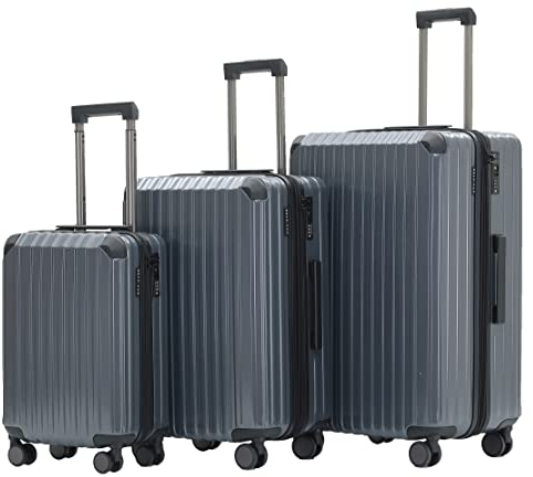 Münicase M816 TSA-Schloss Koffer Reisekoffer Trolley Kofferset Hardschale Boardcase (Grey, 3tlg. Kofferset)