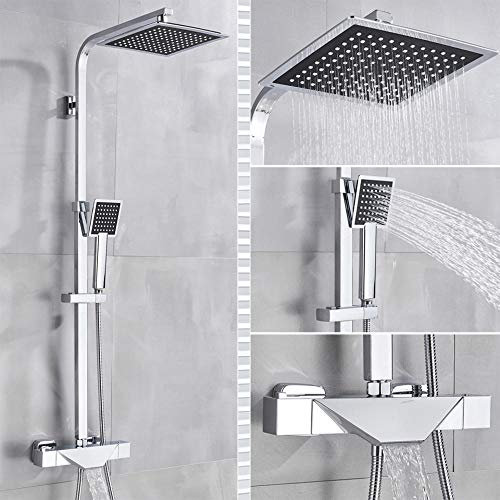 Wieoc Grifo de baño Cabeza de ducha de lluvia Cabeza de ducha Termostático Termostático Grifo Montado en la pared Bañera de ducha Mecillón Ducha Grifo Ducha Juego de ducha
