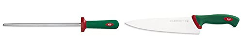 Sanelli Premana Professional Acciaino, Acciaio Inossidabile, Verde/Rosso, 30 Cm & Premana Professional Coltello Trinciante, Acciaio, Verde/Rosso, 25 Cm