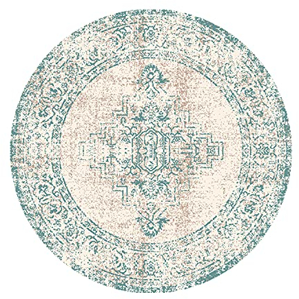FRAAI | Home & Living Teppich Vintage Rund - Spring Ethnic Creme Grün - Polypropylen - Kurzflor - Vintage - Boho, Orientalisch - Wohnzimmer, Esszimmer, Schlafzimmer - Carpet
